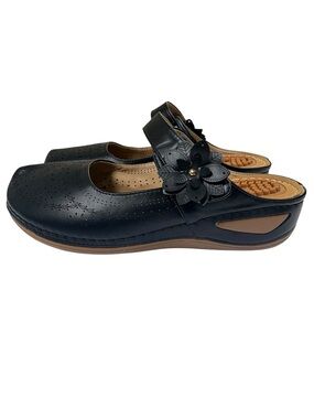Alicegana Black Mary Jane Clogs Cottagecore Comfort Shoe Floral Adjustable Strap